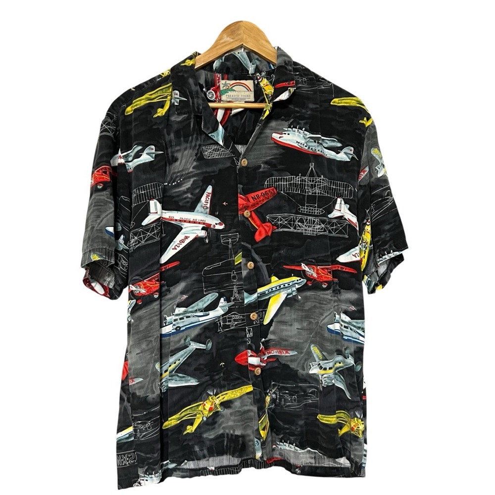 Men’s Vintage Paradise Found Airplane All Over Print Button Up Shirt